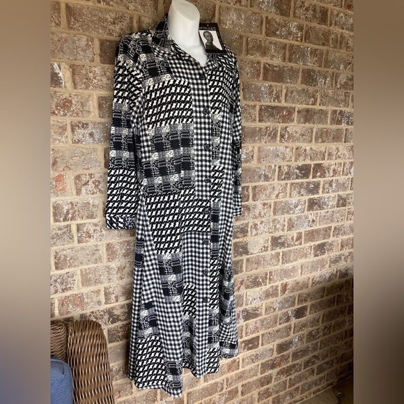Attitudes by Renee Women's Petite Dress PM Midi Black Button Down NWT - Picture 3 of 12